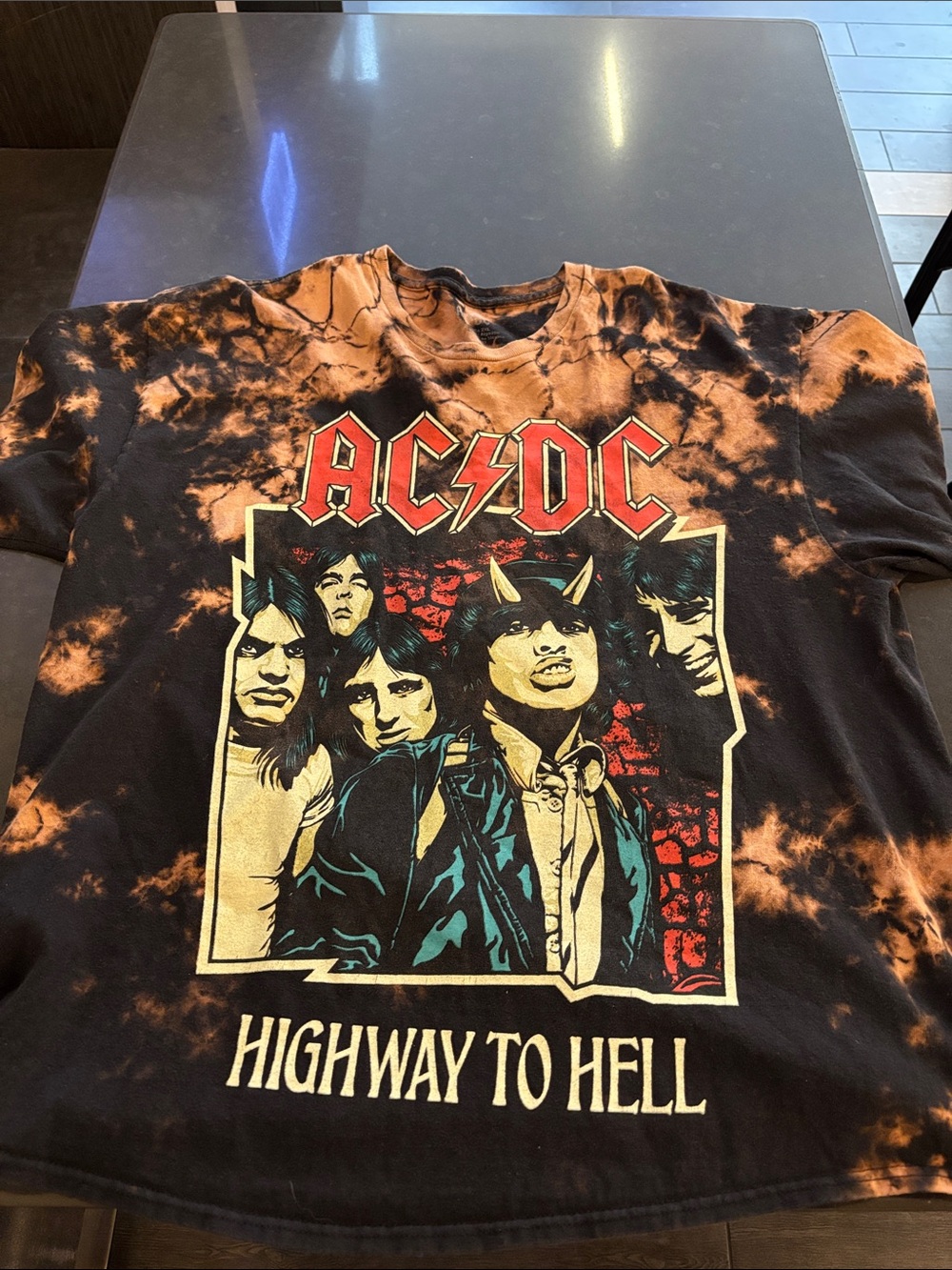 AC/DC Tie-Dye 'Highway to Hell' Band Tee - Black & Orange